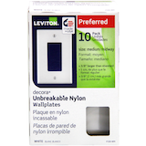 Leviton 0PJ26-755 Decora Rocker Style Switch Midway Nylon Wallplate, 1 Gang, White, 10-pk Front_Flat