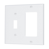 Plaque murale combinée en nylon Decorator, taille intermédiaire, 2 dispositifs : 1 interrupteur à bascule, 1 interrupteur à bascule, blanc Front_Angled_Left