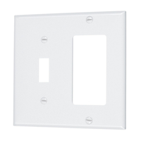 Plaque murale combinée en nylon Decorator, taille intermédiaire, 2 dispositifs : 1 interrupteur à bascule, 1 interrupteur à bascule, blanc