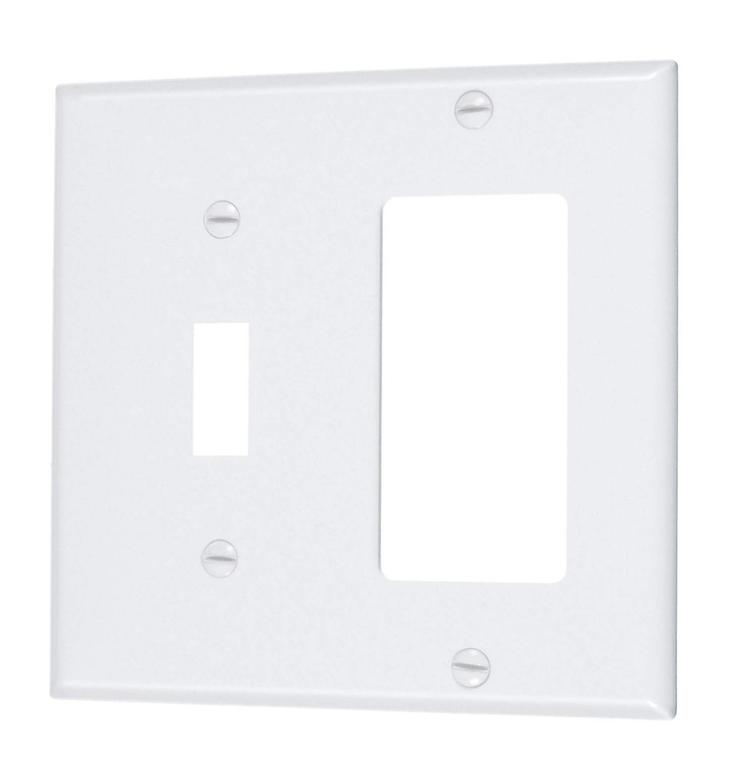 Decorator Midway Nylon Combination Wallplate, 2 Gang: 1 Toggle, 1 Rocker, White Front_Angled_Left