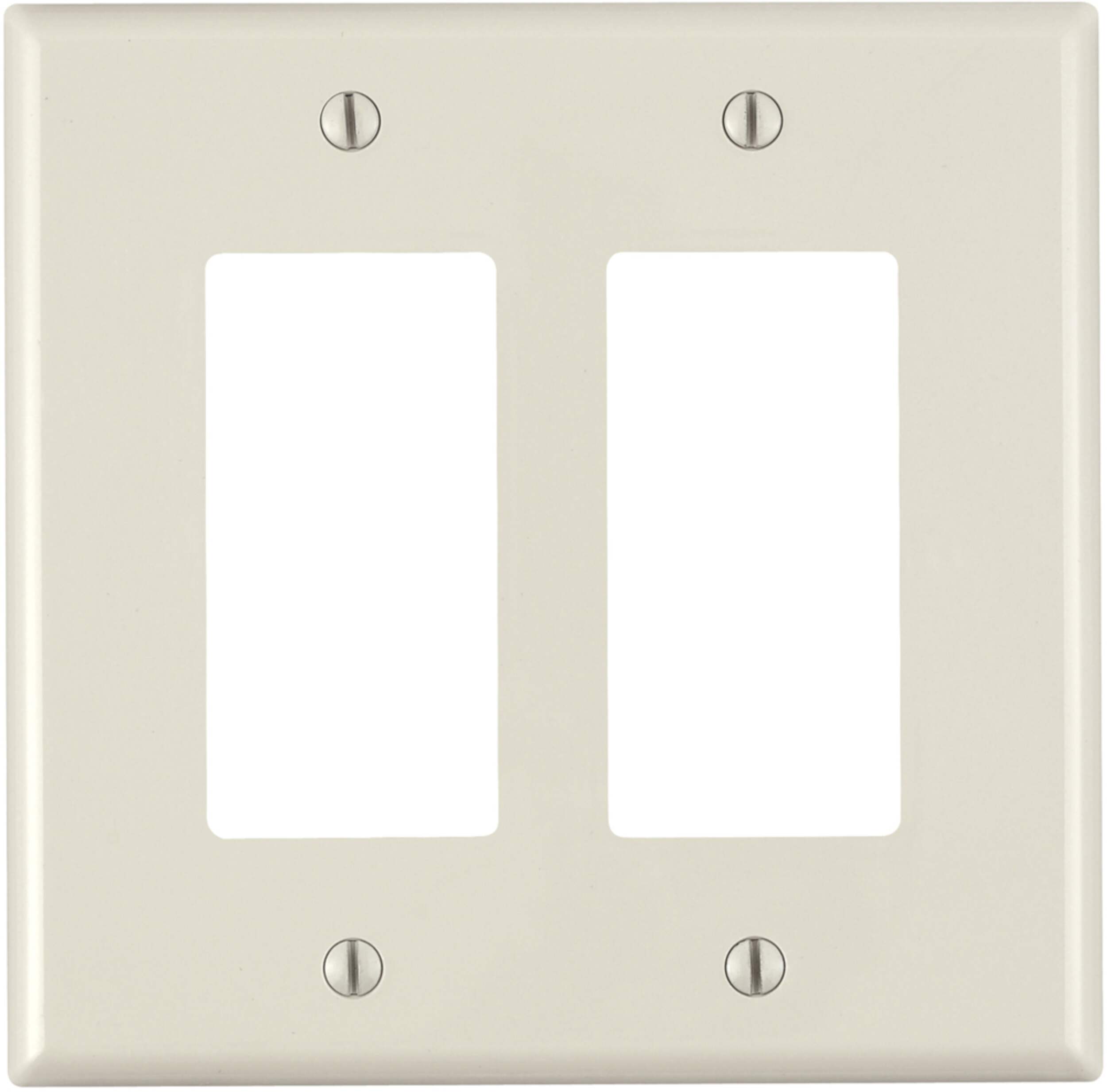 Plaque murale pour interrupteur à bascule en nylon Leviton PJ262-747 Decora, taille intermédiaire, 2 dispositifs, amande pâle Front_Flat