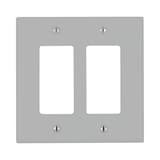 Plaque murale pour interrupteur à bascule en nylon Leviton PJ262-748 Decora, taille intermédiaire, 2 dispositifs, gris Front_Flat