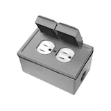 Leviton 04976-731 Duplex Receptacle Weatherproof Outlet Cover Kit with Self Closing Cover Plate, Grey Front_Three_Fourths_Angled_Right