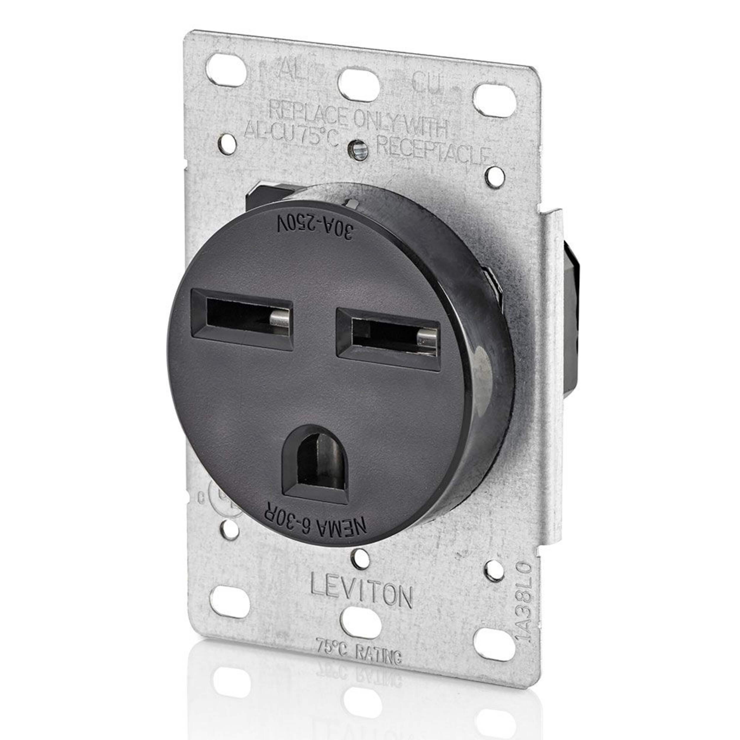 Prise électrique encastrée NEMA 6-30R, 30 A, 250 V, mise à la terre, qualité industrielle, noir Front_Three_Fourths_Angled_Left