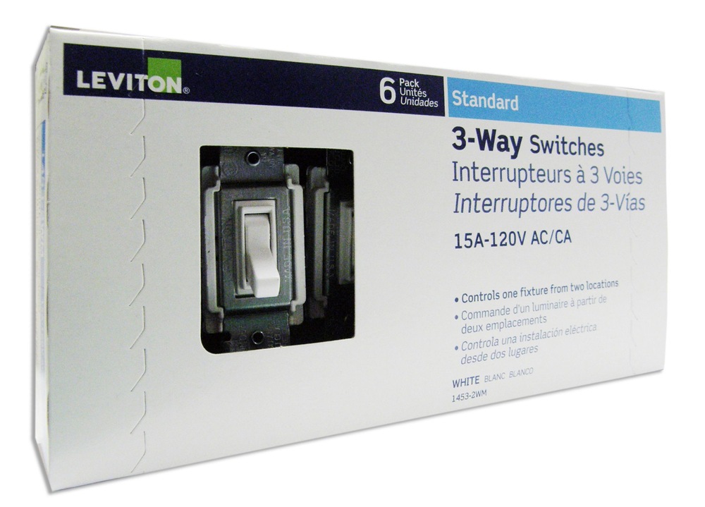 Leviton01453M22 3Way AC Toggle Switch, 15A, 120V, NonGrounding, White, 6pk Canadian Tire