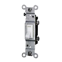 Leviton 02651-732 Single-Pole CO/ALR AC Toggle Switch, 15A, 120V, Grounding, Residential Grade, White Front_Three_Fourths_Angled_Left