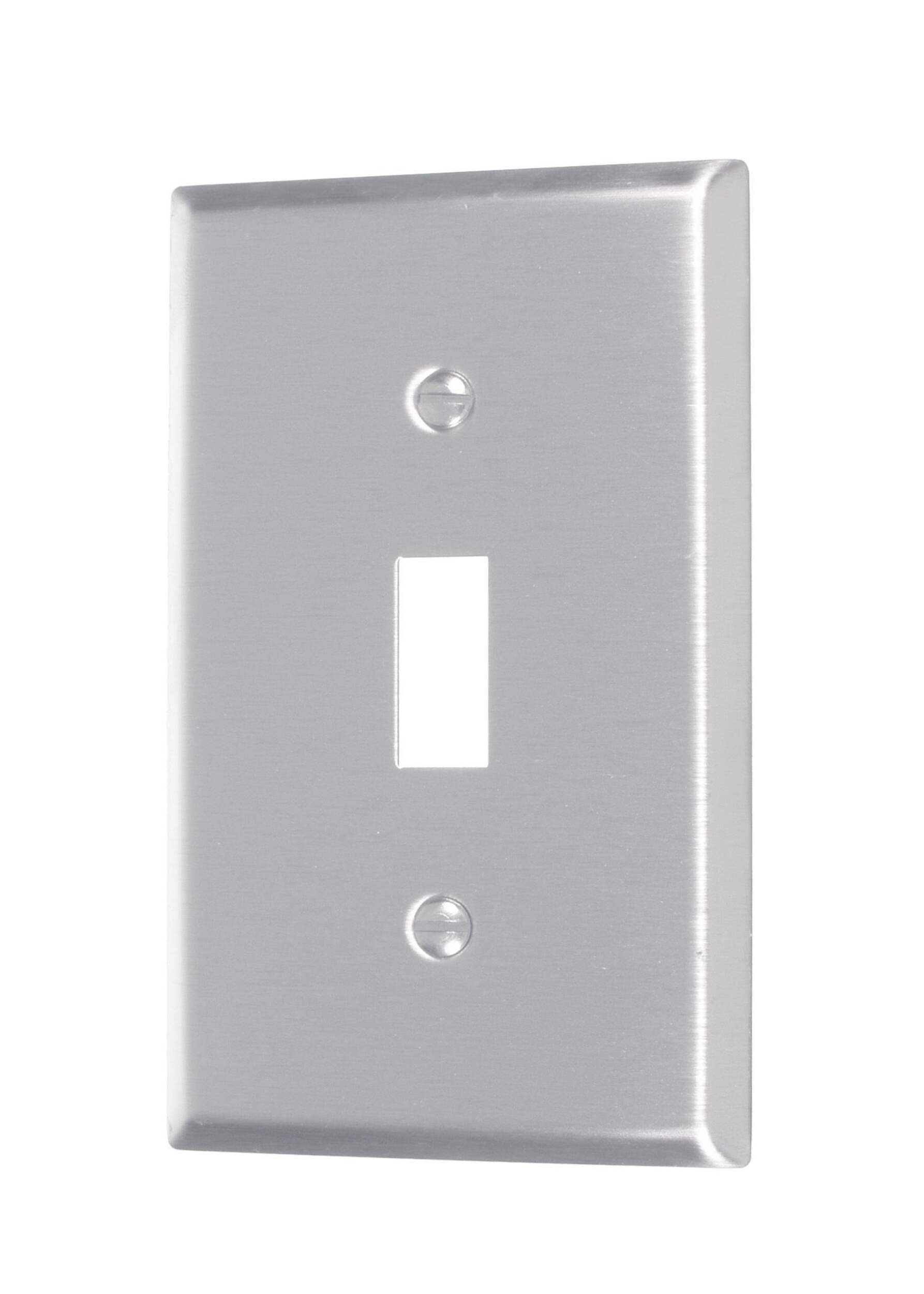 Plaque murale en métal pour interrupteur à bascule, 1 dispositif, acier inoxydable Front_Angled_Left