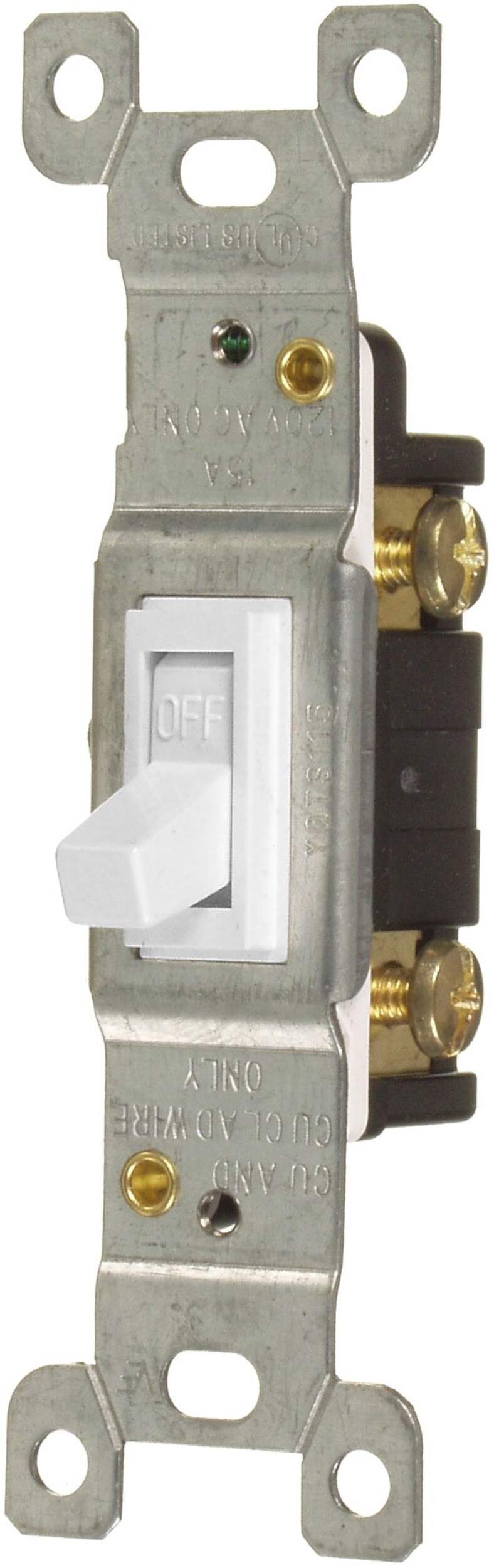 Single-Pole AC Toggle Switch, 15A, 120V, Non-Grounding, Residential Grade, 10-pk Front_Angled_Left