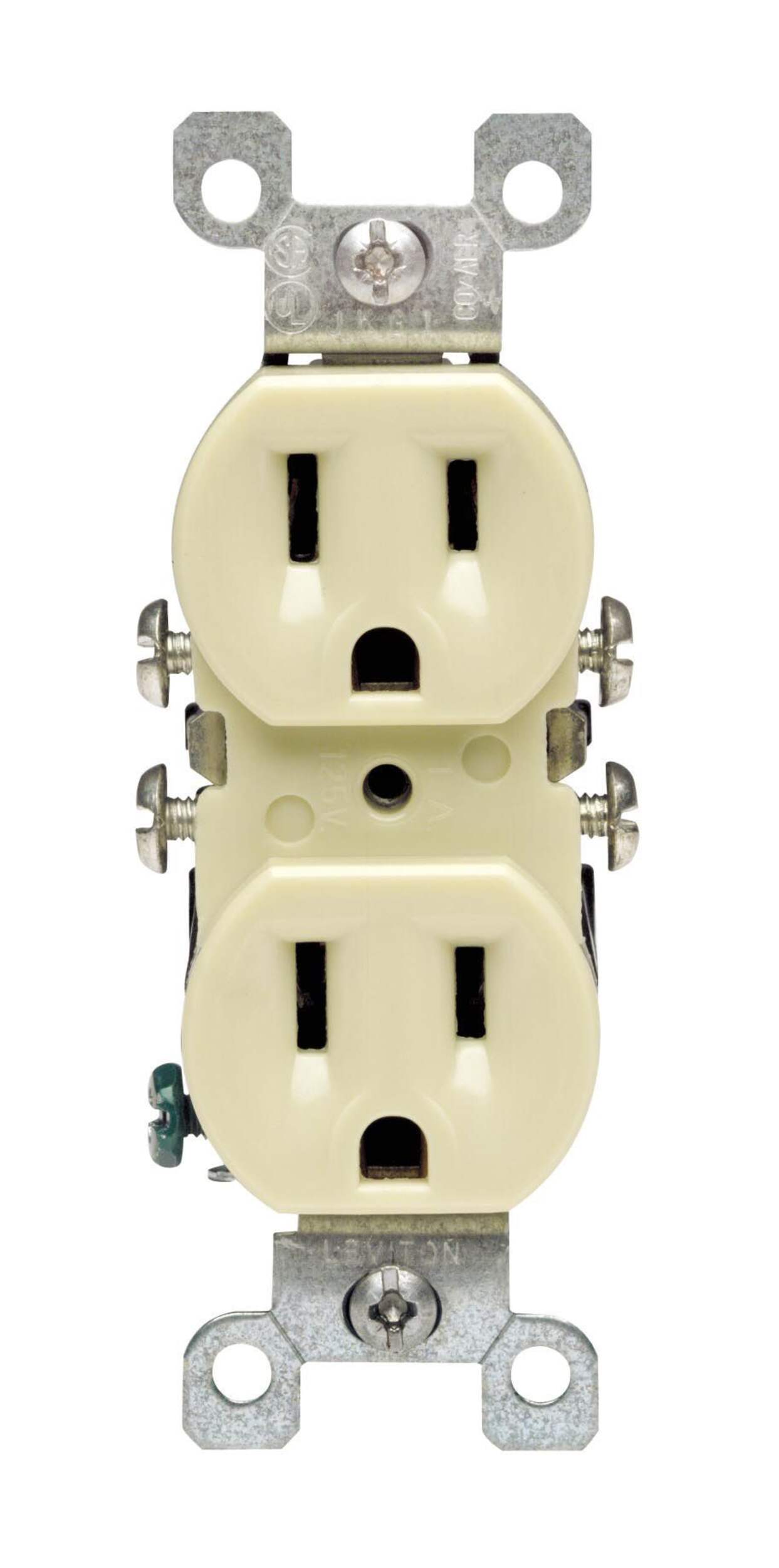 Leviton CO/ALR Duplex Receptacle (Copper/Aluminium), Ivory Front_Flat
