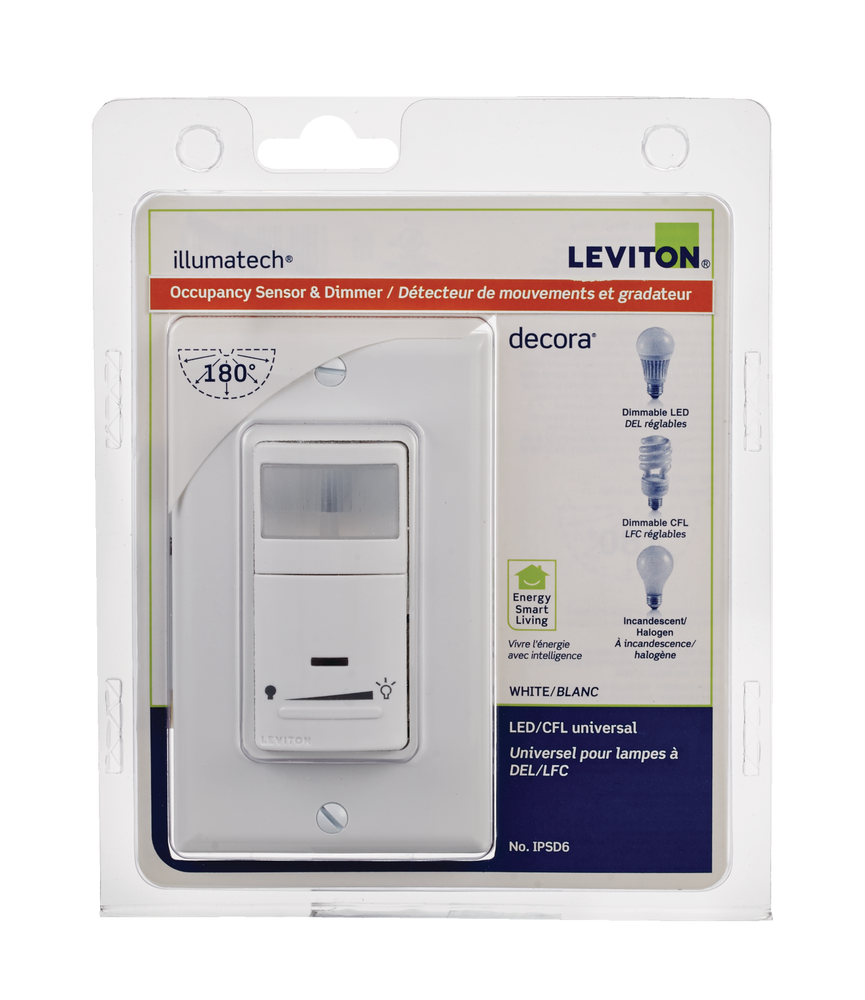 Leviton IPSD6722 Decora IllumaTech LED & CFL Universal 180° Occupancy