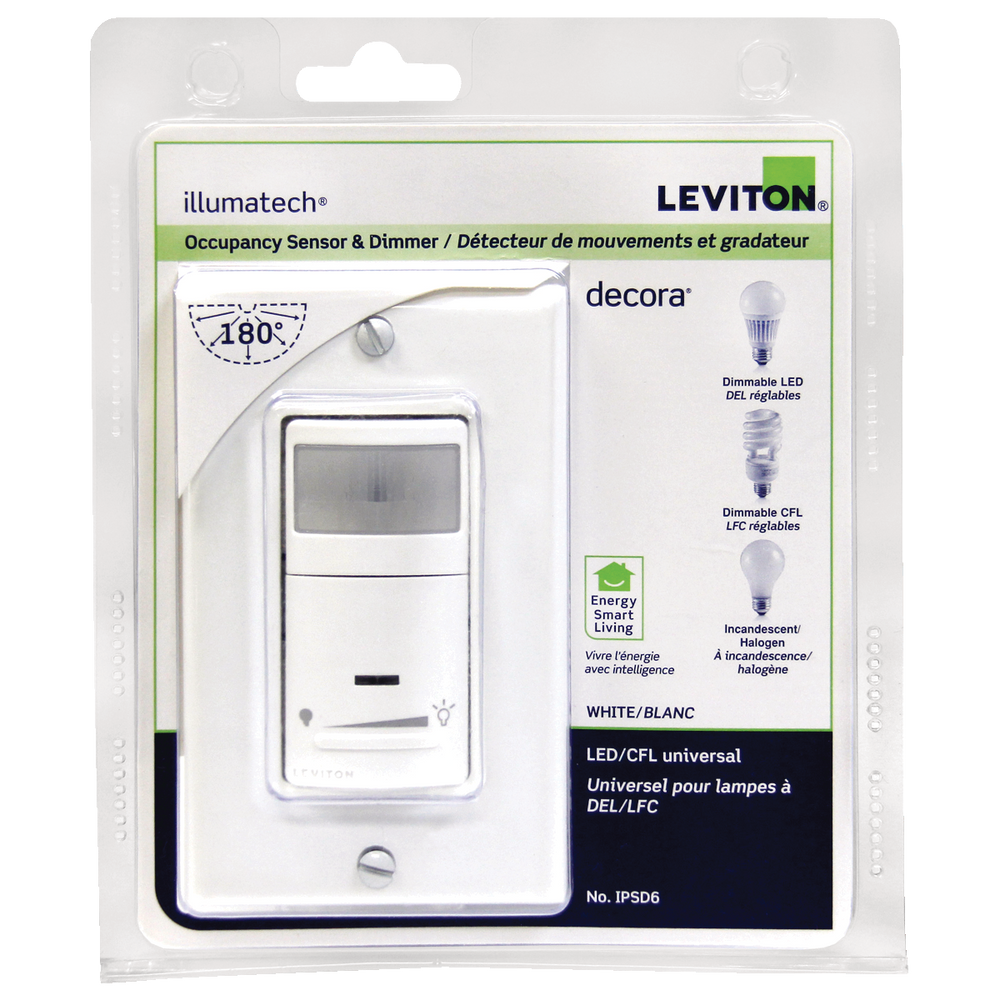 Leviton IPSD6722 Decora IllumaTech LED & CFL Universal 180° Occupancy
