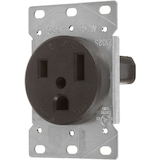 Prise à câblage latéral à montage en surface NEMA 6-50R, 50 A, 250 V, mise à la terre, qualité industrielle, noir Front_Angled_Left