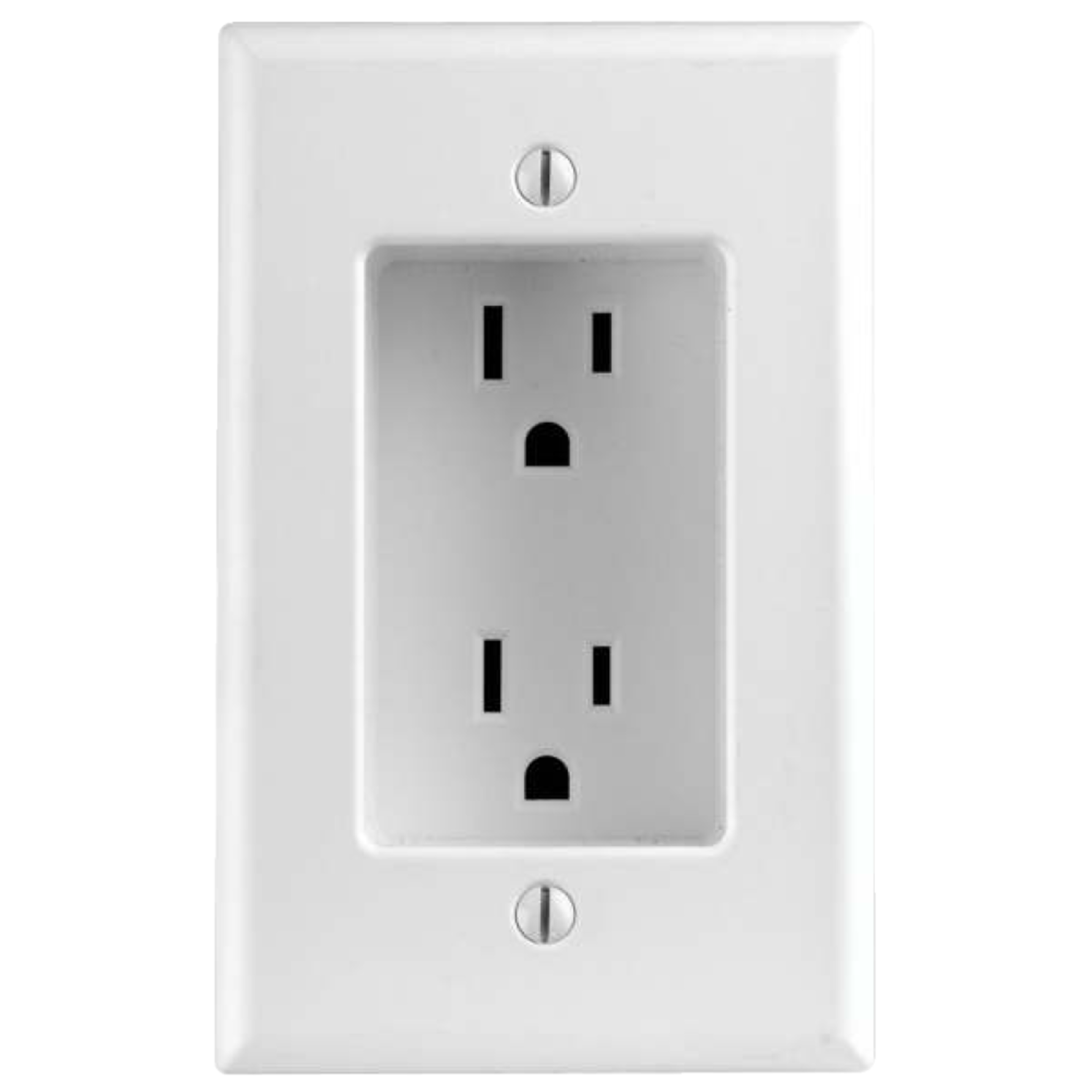 Leviton 00689-R52 Recessed Duplex NEMA 5-15R Receptacle/Outlet, 15A, 125V, 1 Gang, White Front_Flat