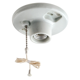 Leviton 29816-730 Glazed Porcelain Outlet Box Mount Lampholder with Pull Chain, 660W, 250V, White Front_Elevated
