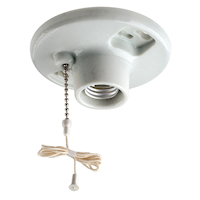 Leviton 29816-730 Glazed Porcelain Outlet Box Mount Lampholder with Pull Chain, 660W, 250V, White