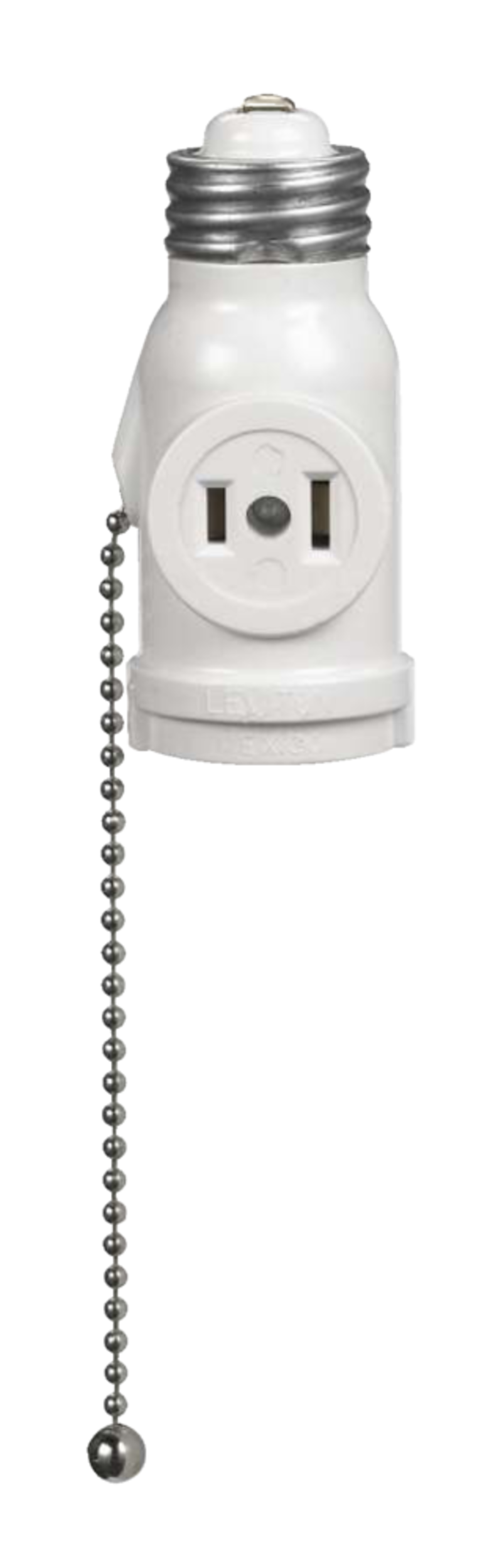 Leviton 01406-740 Socket Adapter Lampholder with Two Outlets and Pull Chain, 660W, 125V, White Front_Flat