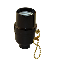 Atron Electro Industries LA936 Medium Base Phenolic Socket with Pull Chain, 1/8 IP, 250W, 250V, Black Front_Angled_Right