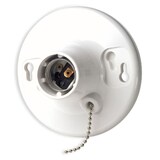 Leviton 08827-742 Medium Base Urea Outlet Box Mount Incandescent Lampholder, Pull Chain, 660W, 250V, White Front_Angled_Left