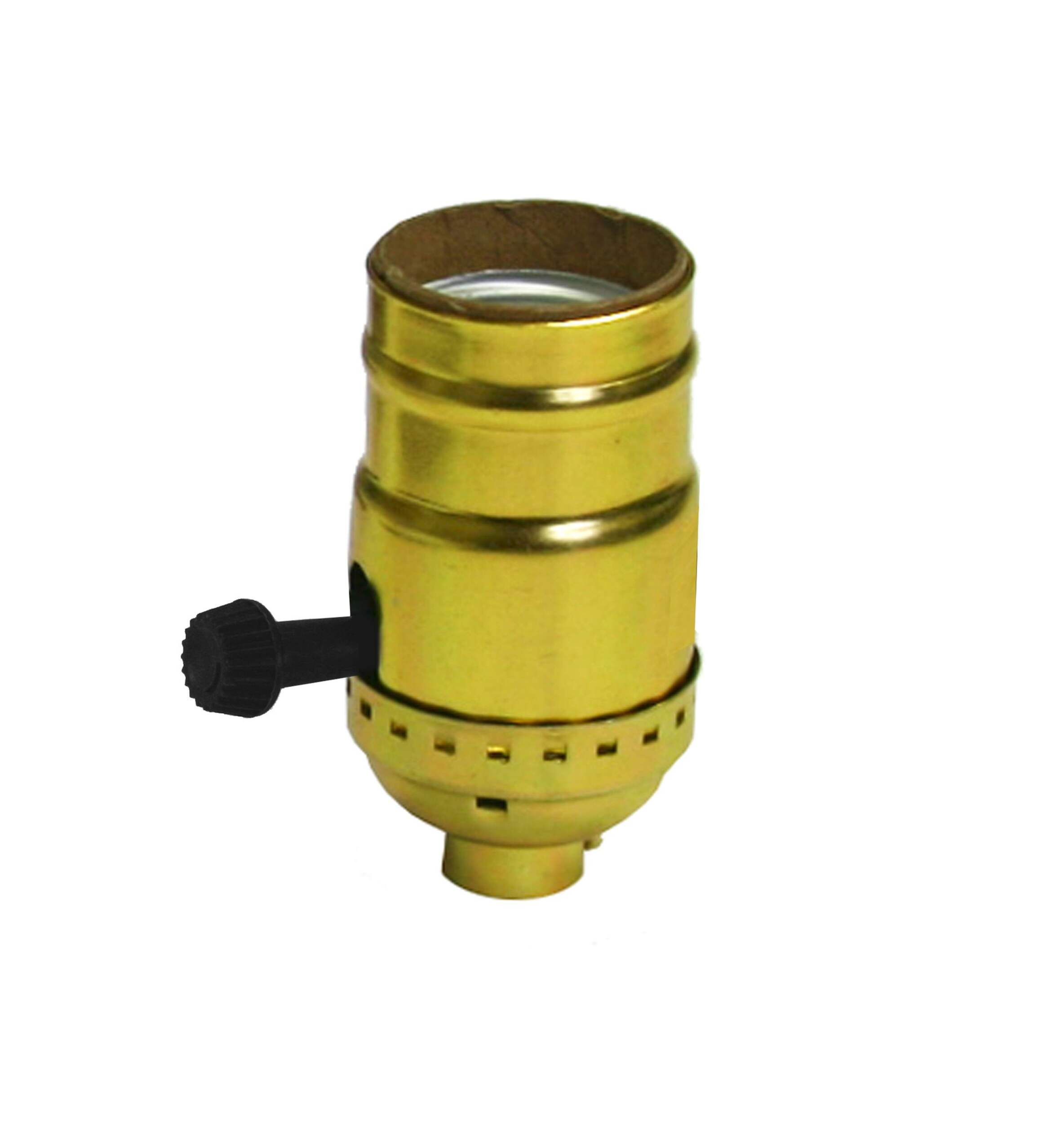 Atron Electro Industries LA1140 Medium Base Tri-Lite Turn Knob Socket, 1/8 IP, 250W, 250V, Brass Front_Angled_Left
