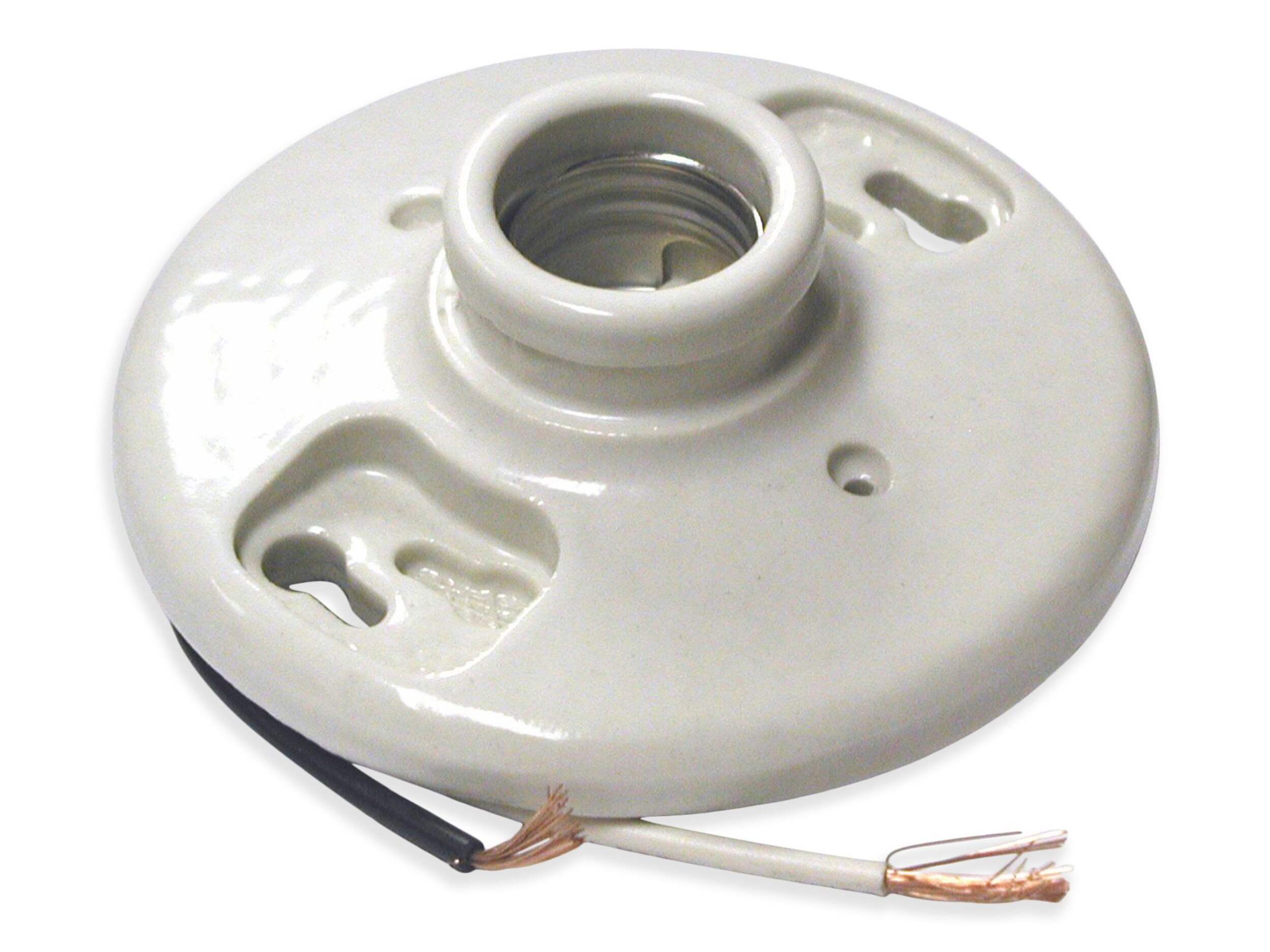 Leviton 09854-742 Medium Base Outlet Box Mount Incandescent Lampholder, Keyless, 660W, 250V, White Overhead_Plunge