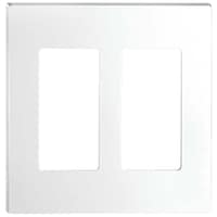 Leviton 80309-00W Renu Screwless Wall Plate with Set Screw, 2 Gang, White Front_Elevated