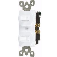 Leviton 05224-752 Duplex Style Single-Pole Combination Switch, Non-Grounding, Commercial Grade, White Front_Angled_Left