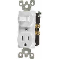 Duplex Style Single-Pole Receptacle 5-15R Combination Switch, Grounding, Commercial Grade, White