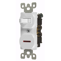 Interrupteur-témoin unipolaire double de type néon, 15 A, 120 V, aucune mise à la terre, qualité commerciale, blanc Front_Angled_Left