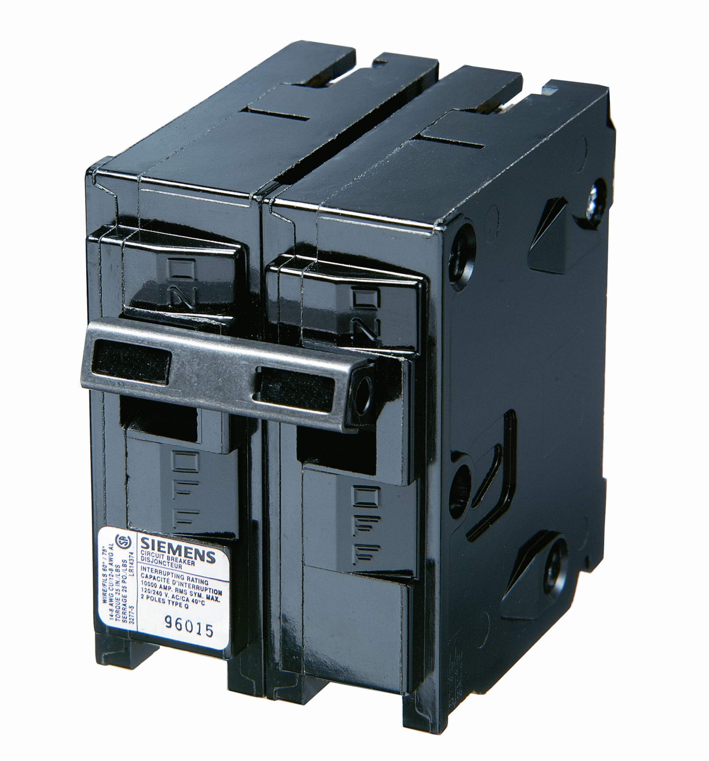 Disjoncteur de protection de type Q/QP SIEMENS Q240, noir, 40 A, 240 V, 2 pôles Front_Angled_Left