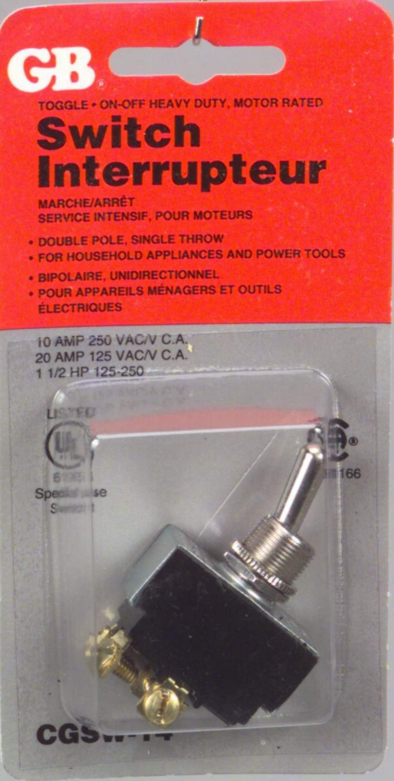 GARDNER BENDER GSW-14 On-Off Toggle Switch, Single Pole, 1.5-hp Front_Flat