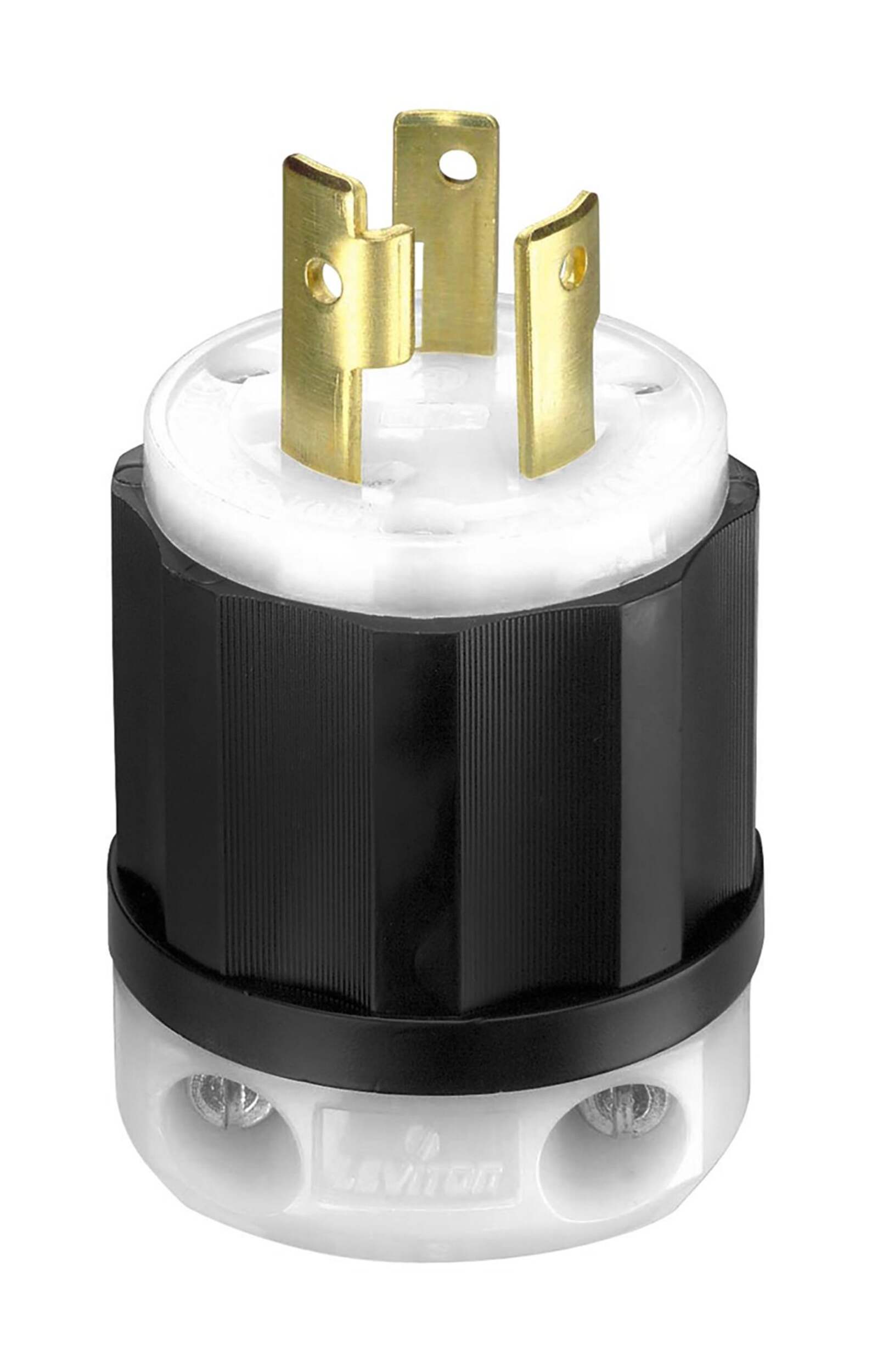Leviton 02621-750 Industrial Locking Plug, 30 Amp, 250 Volt, Grounding, Black/White Front_Elevated