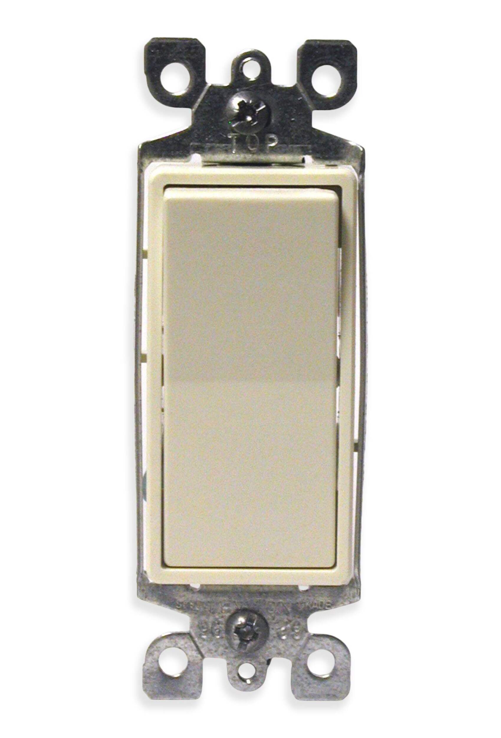 Leviton 05603-767 Decora 3-Way Rocker AC Quiet Switch, 15A, 120/277V, Residential Grade, Ivory Front_Flat