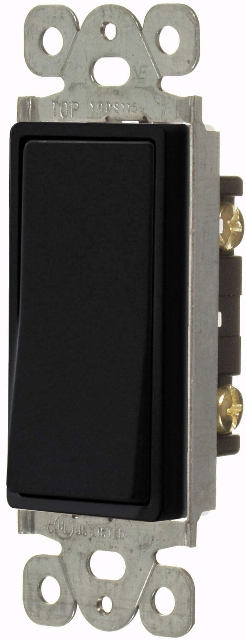 Decorator 3-Way Rocker Switch, 15V, 120V, Residential Grade, Black Front_Angled_Left