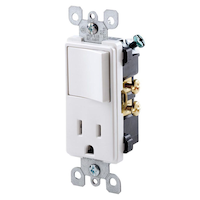 Decorator Single-Pole Switch and Tamper-Resistant Receptacle/Outlet, 15A, 120V, White