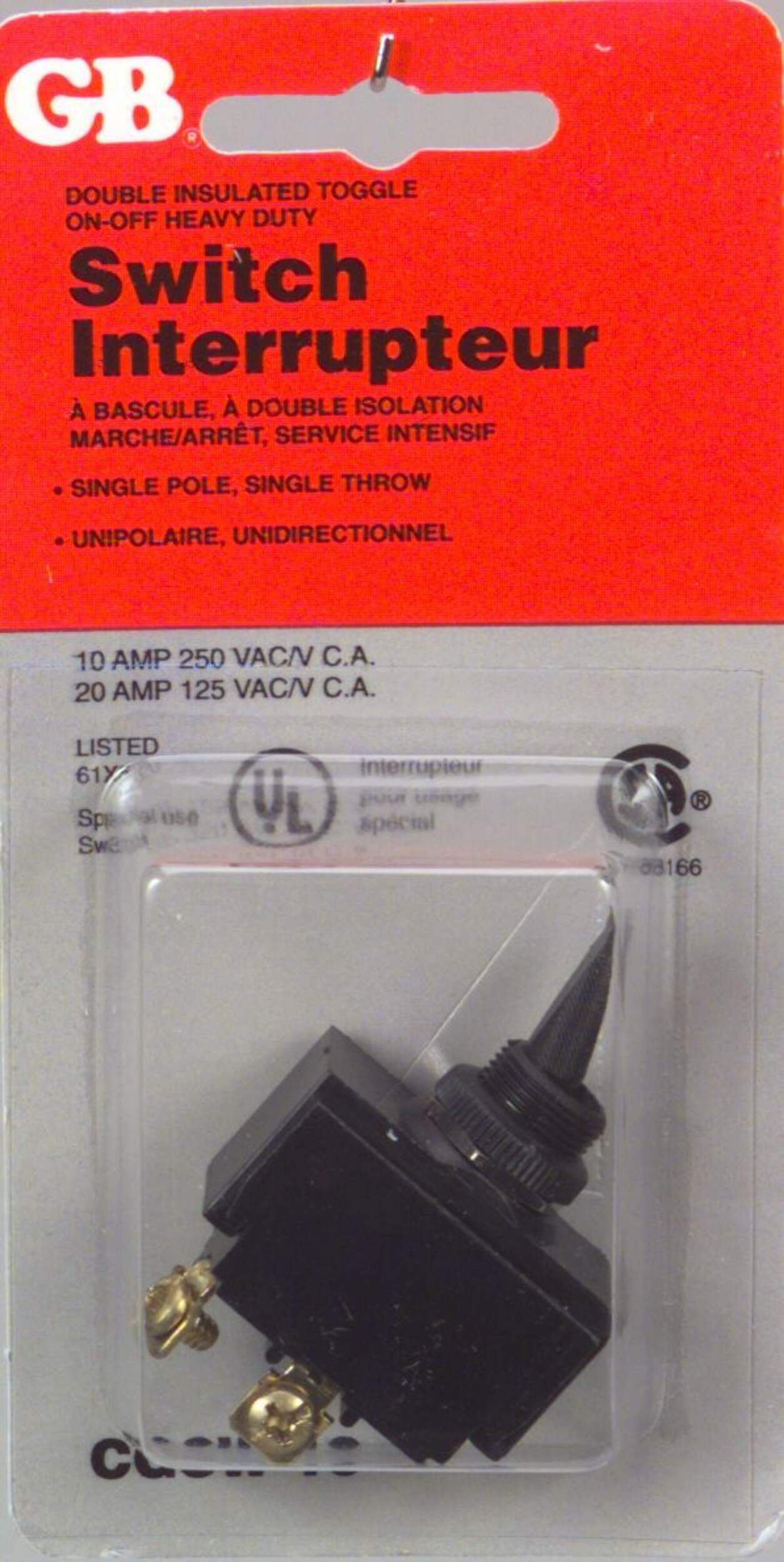 GARDNER BENDER GSW-19 Heavy Duty On-Off Double Insulated Toggle Switch, 10A, 277V Front_Flat