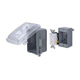 Leviton 37213-720 While In Use GFCI with Clear Cover, Flexible Mounting, Grey Front_Angled_Left