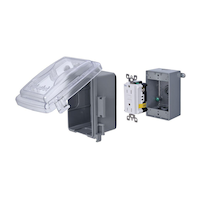 Prise DDFT en cours d'utilisation avec couvercle transparent Leviton 37213-720, montage flexible, gris