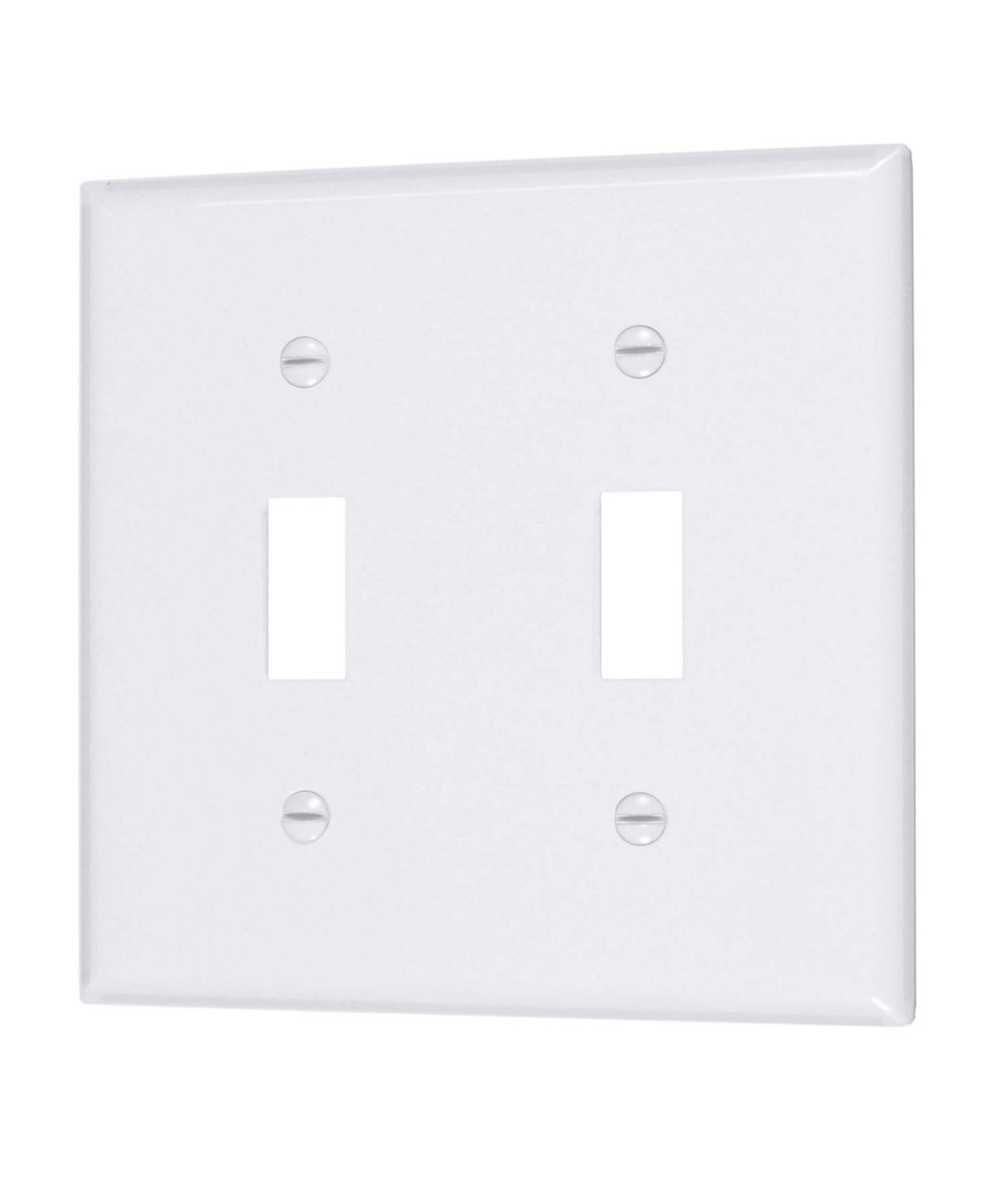 Plaque murale pour interrupteur à bascule en nylon, taille intermédiaire, 2 dispositifs, blanc Front_Angled_Left