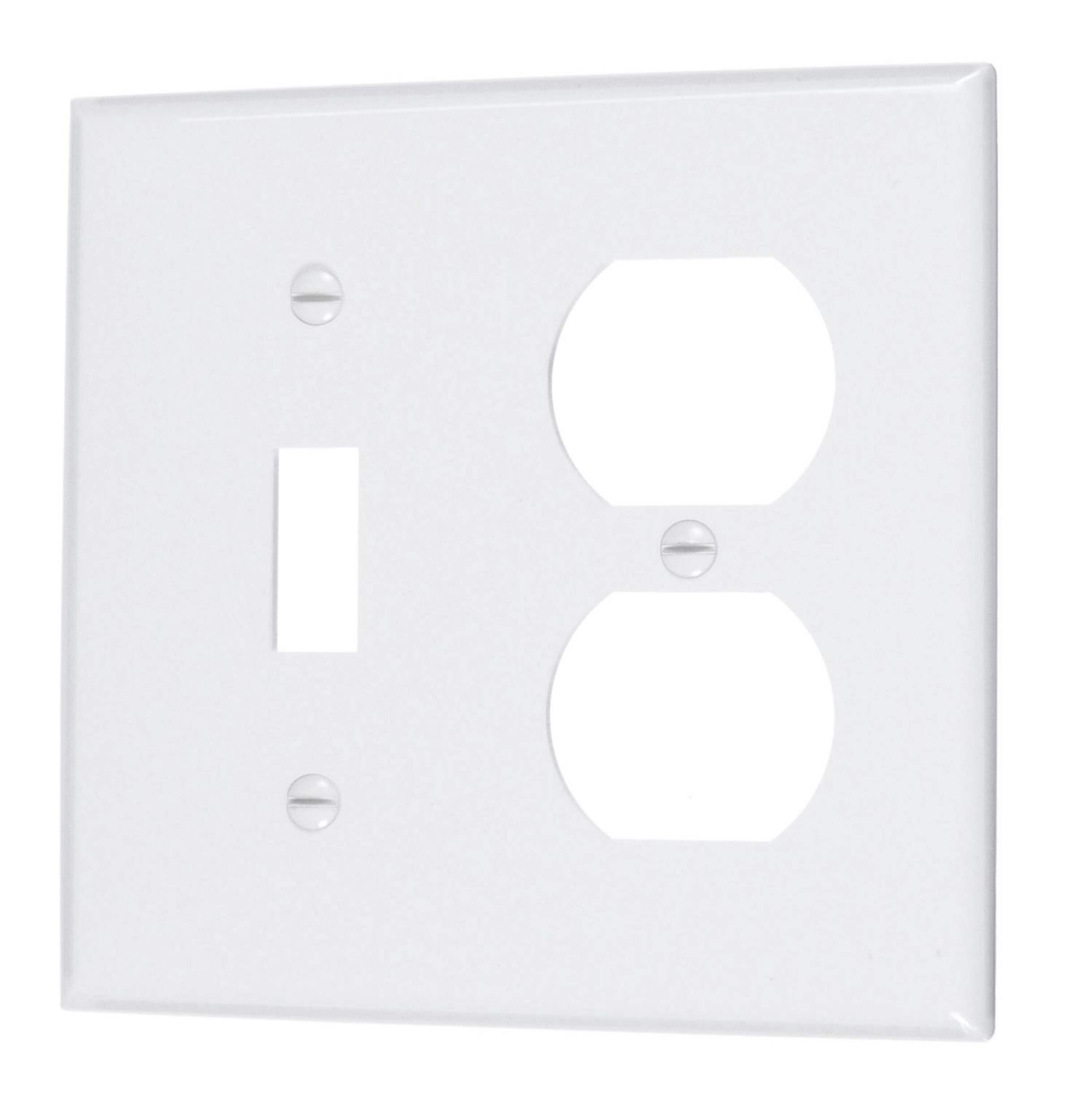 Plaque murale combinée en nylon à 2 dispositifs, 1 bascule, 1 double, taille intermédiaire, blanc Front_Angled_Left