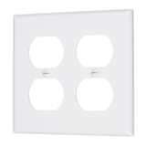 Duplex Device Receptacle Wallplate, 2 Gang, Midway Size, White Front_Angled_Left