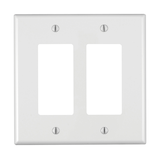 Plaque murale pour interrupteur à bascule en nylon Leviton PJ262-742 Decora, taille intermédiaire, 2 dispositifs, blanc Front_Flat