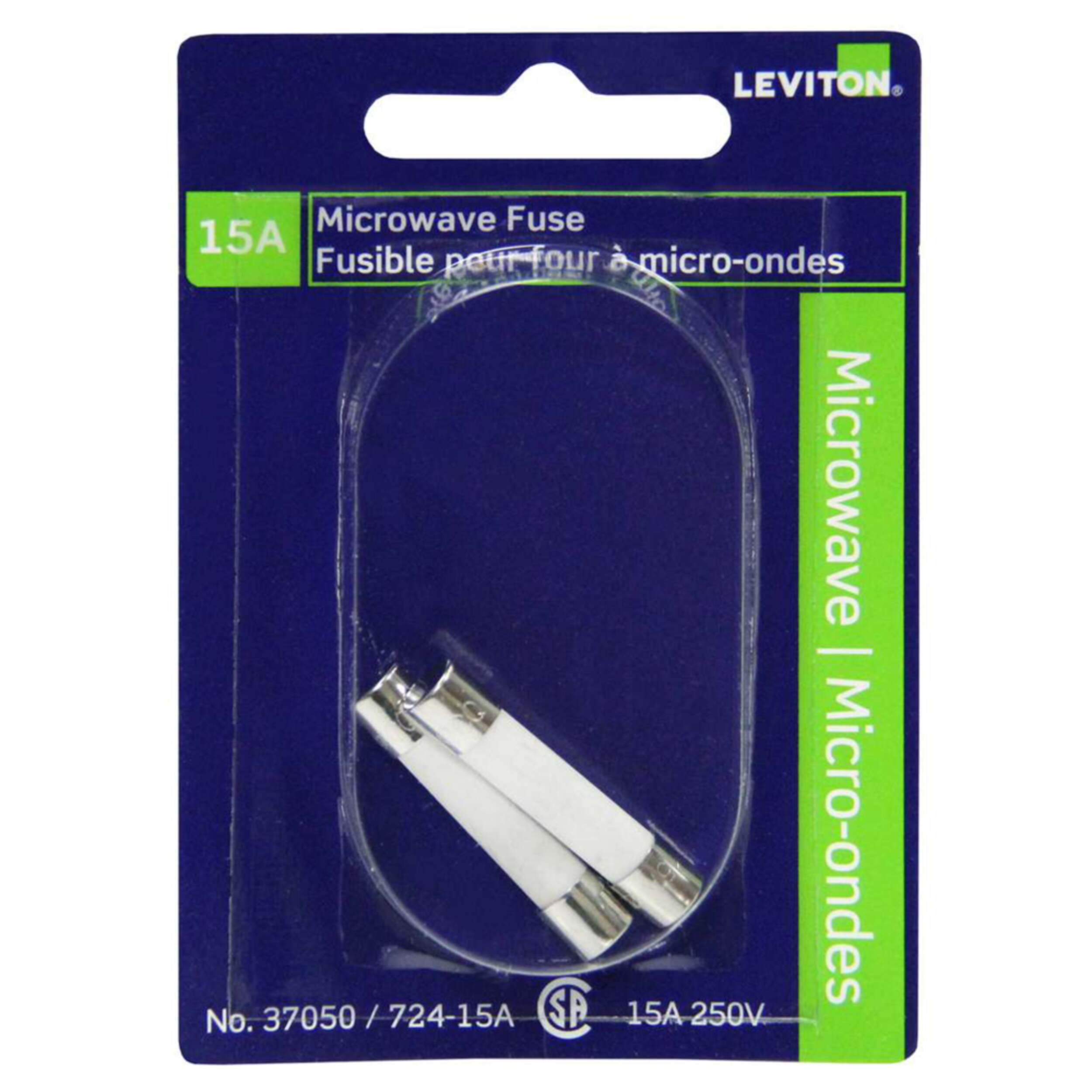 Leviton 37050-724 Electronic Ceramic Microwave Fuse, White, 15A, 250V, 2-pk Front_Elevated