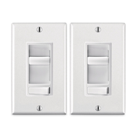 Leviton Decora SureSlide Universal Slide Dimmer, 600W Incandescent, 150W Dimmable LED/CFL, White, 2-pk (06674-756) Front_Flat