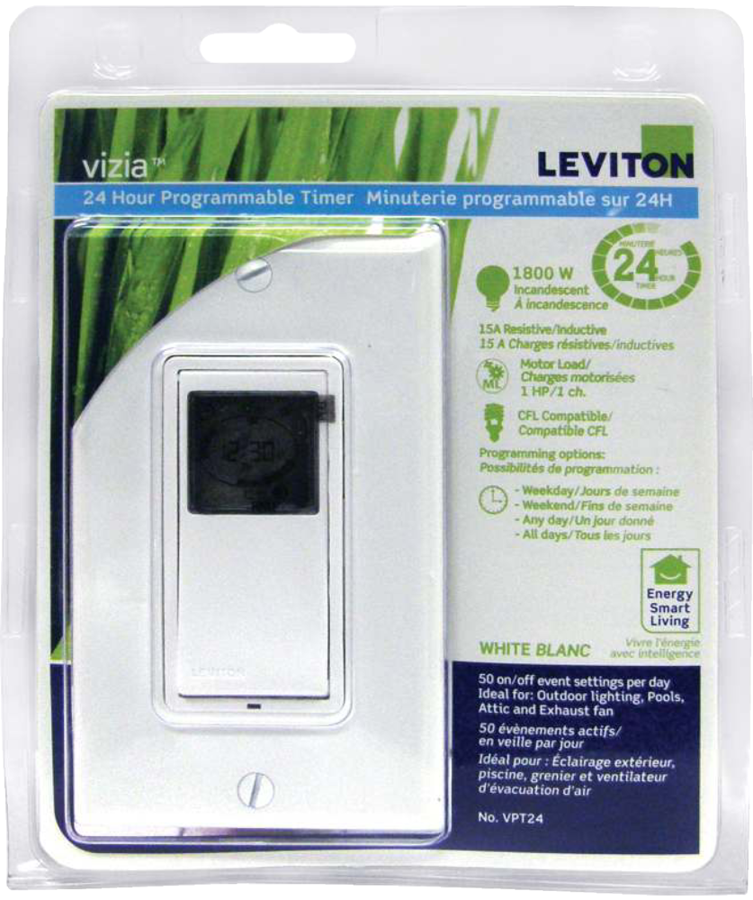 Leviton VPT24742 Decora Vizia 24Hour Programmable Indoor Timer with
