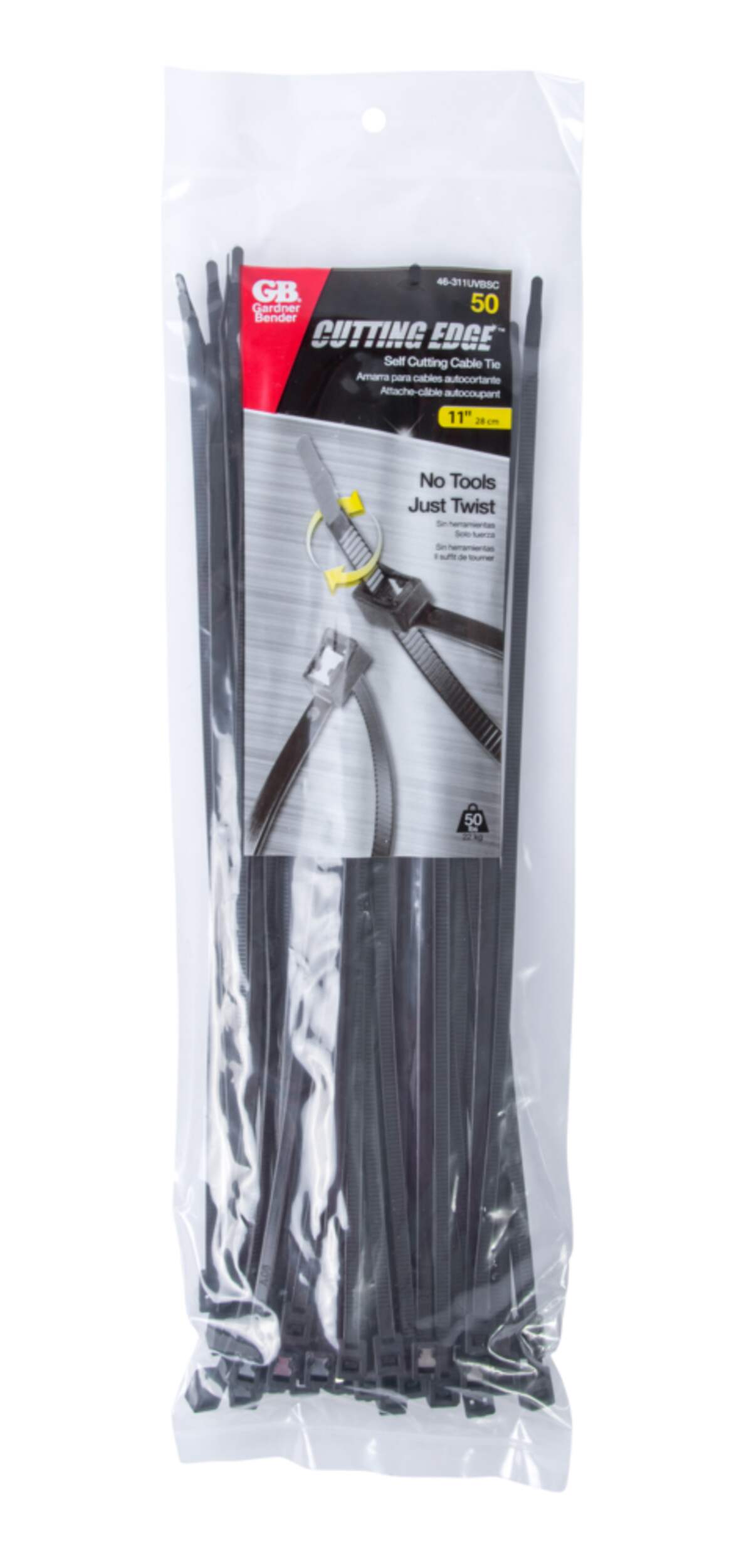 GARDNER BENDER 46-311UVBSC Self-Cutting Cable Ties, Black, 11-in, 50-pk Front_Flat