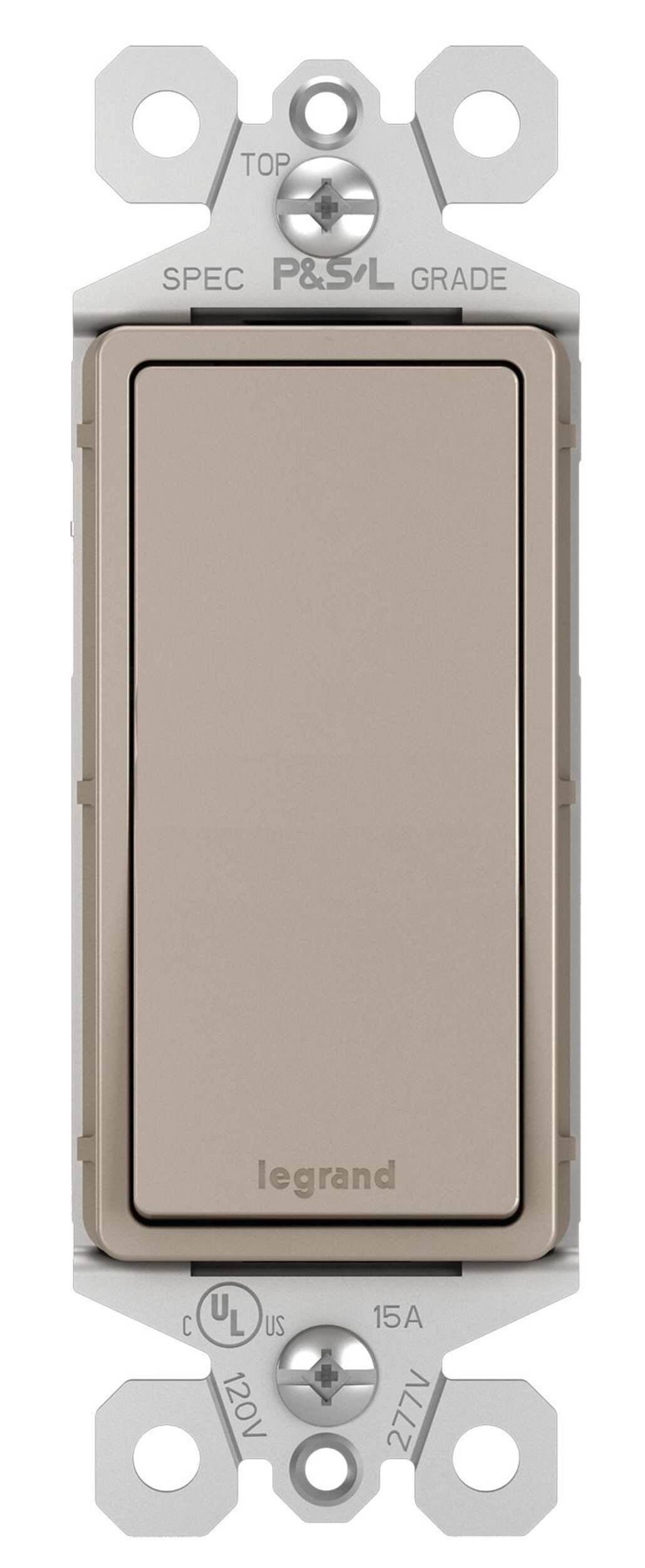 Legrand TM870NICC10 Radiant Single-Pole Switch, 15A, Nickel Front_Flat