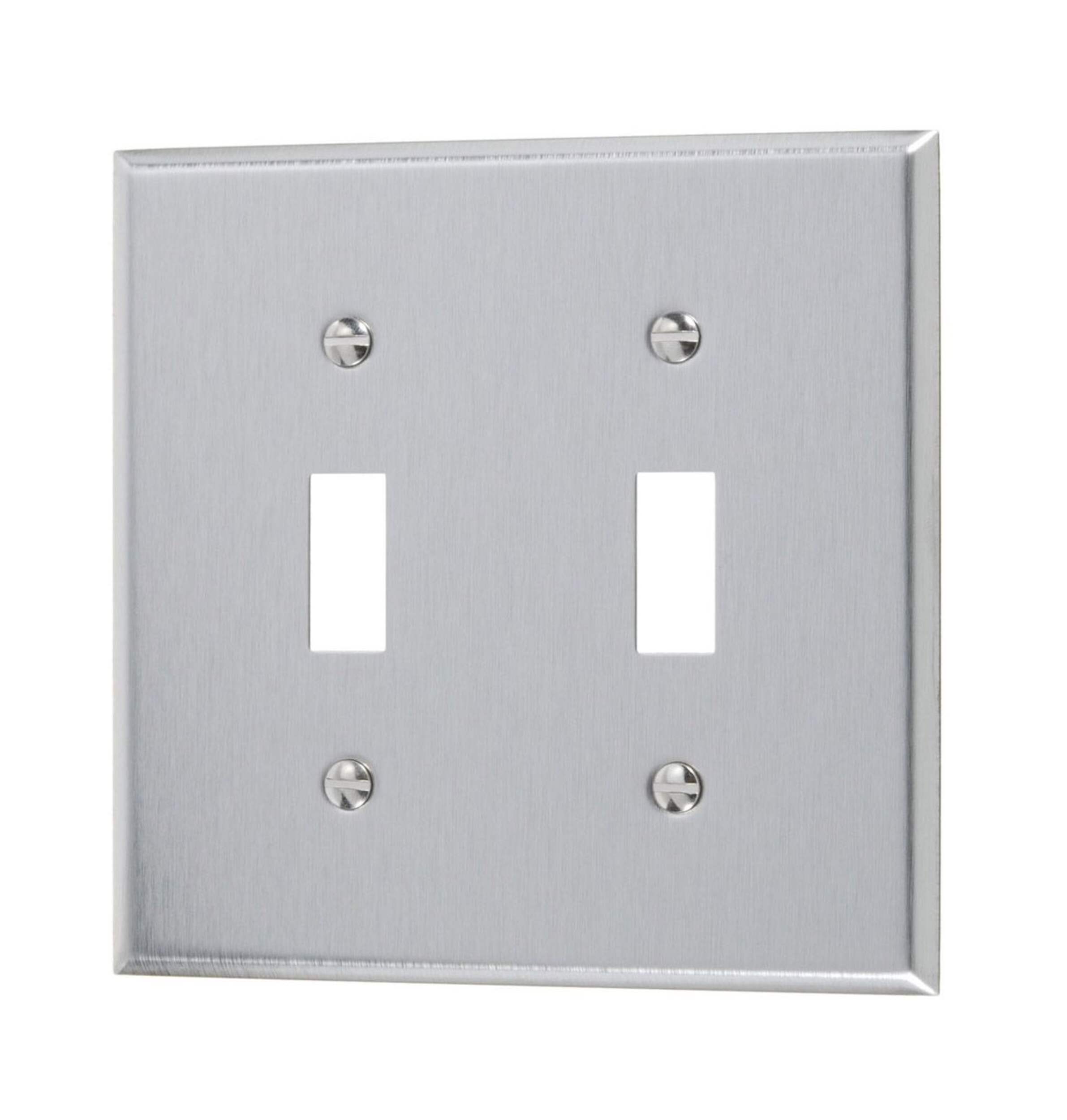 Plaque murale en métal pour interrupteur à bascule, 2 dispositifs, acier inoxydable Front_Angled_Left