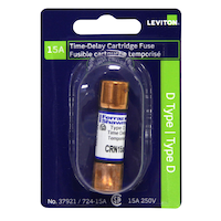 Leviton Time-Delay Cartridge Type D Fuse Plug, 250V, Assorted Amp Capacities