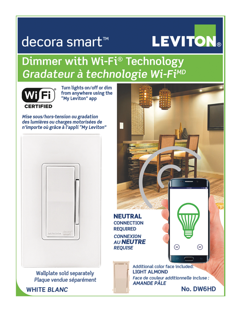 Leviton DW15S702 Decora Smart Switch with WiFi Technology, CFL and