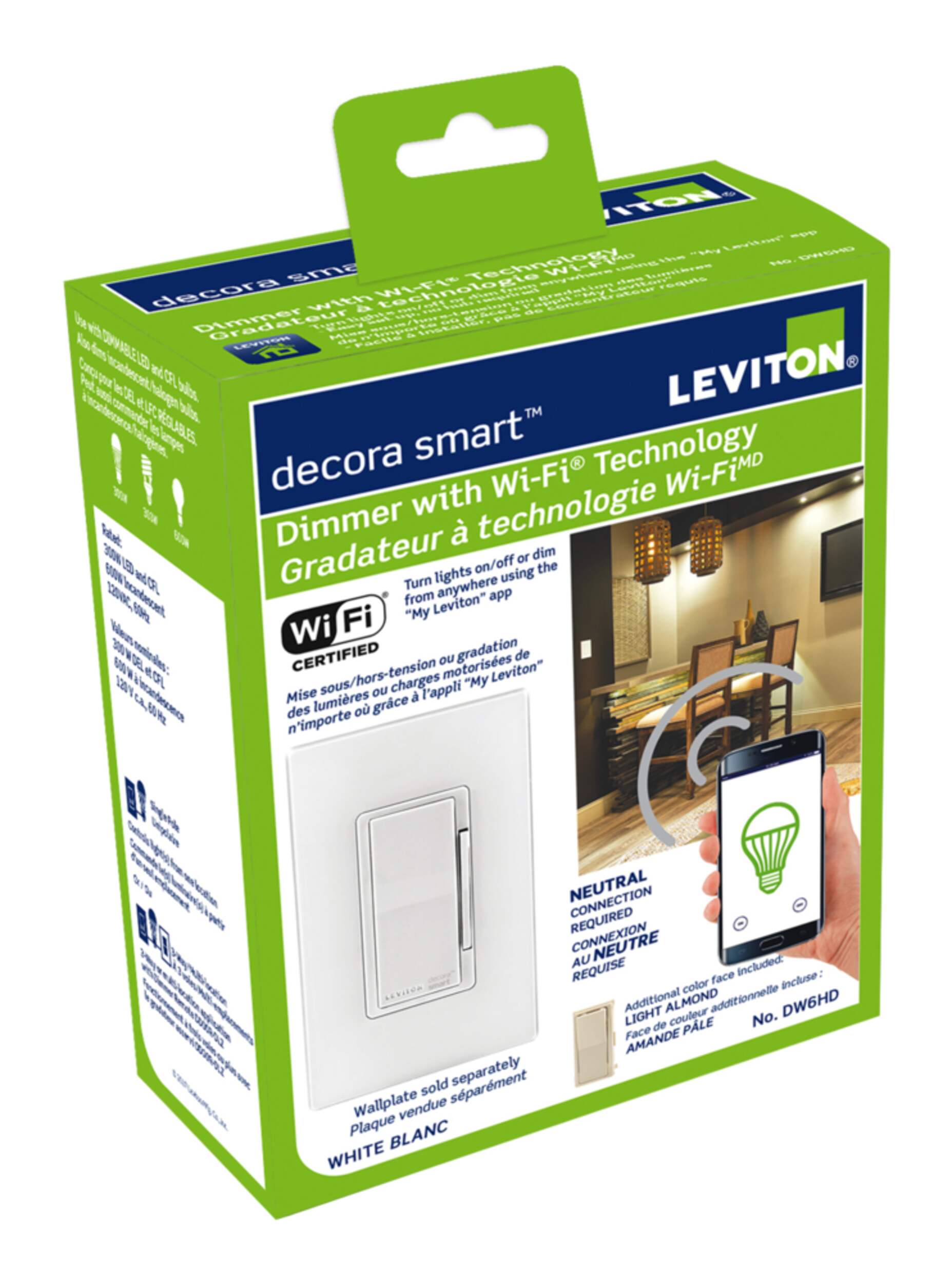 Leviton DW15S702 Decora Smart Switch with WiFi Technology, CFL and